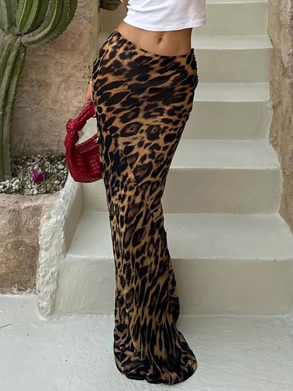 Commense Leopard Print Maxi Skirt - Brown & Black